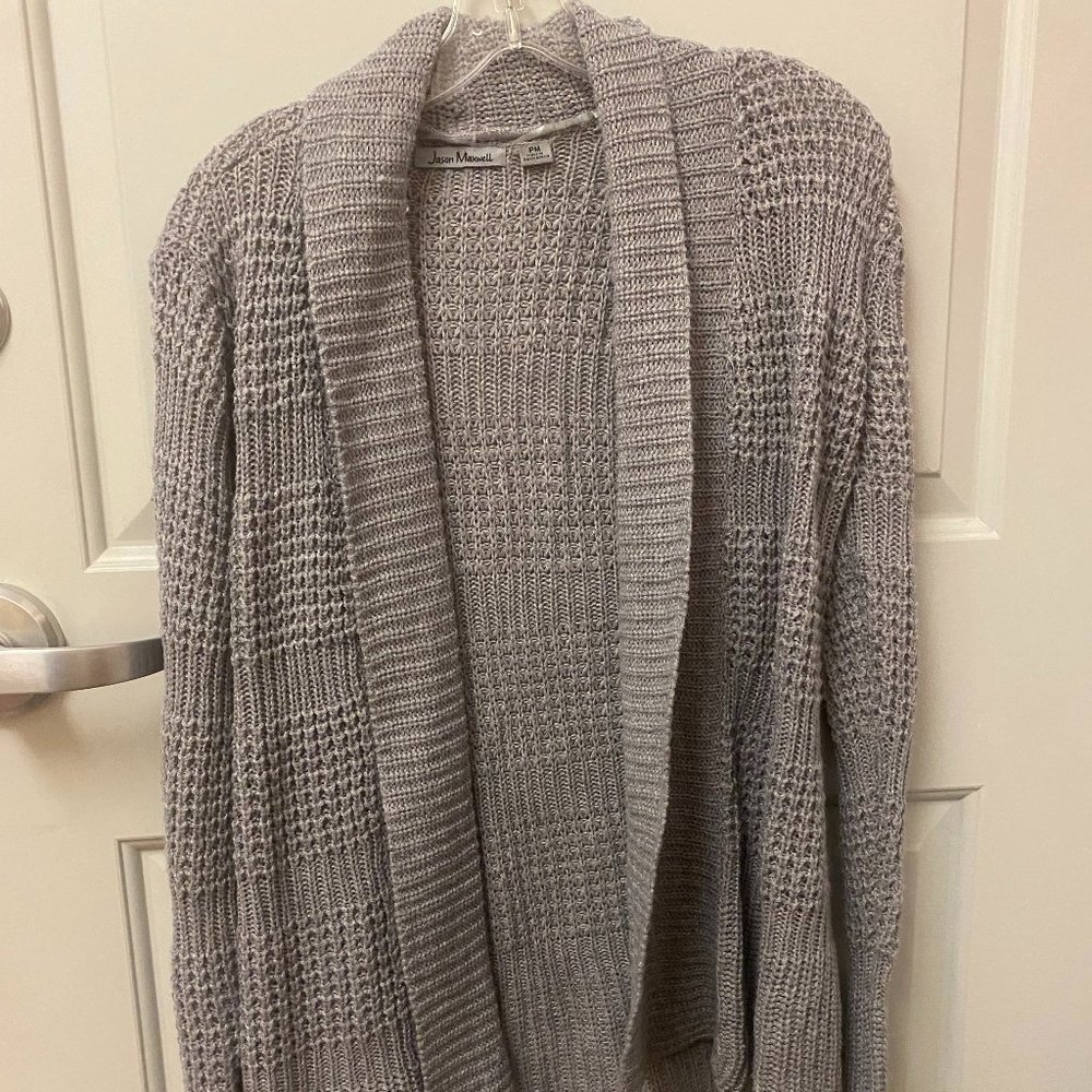 Jason Maxwell Collared Long Sleeve Gray Open Front Cardigan